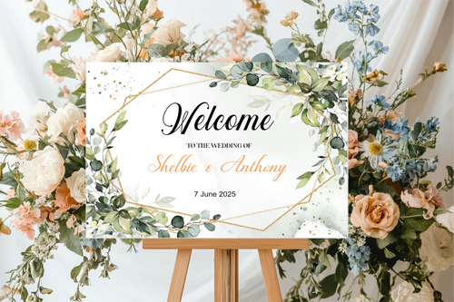 Green and Gold Floral Welcome Wedding Sign