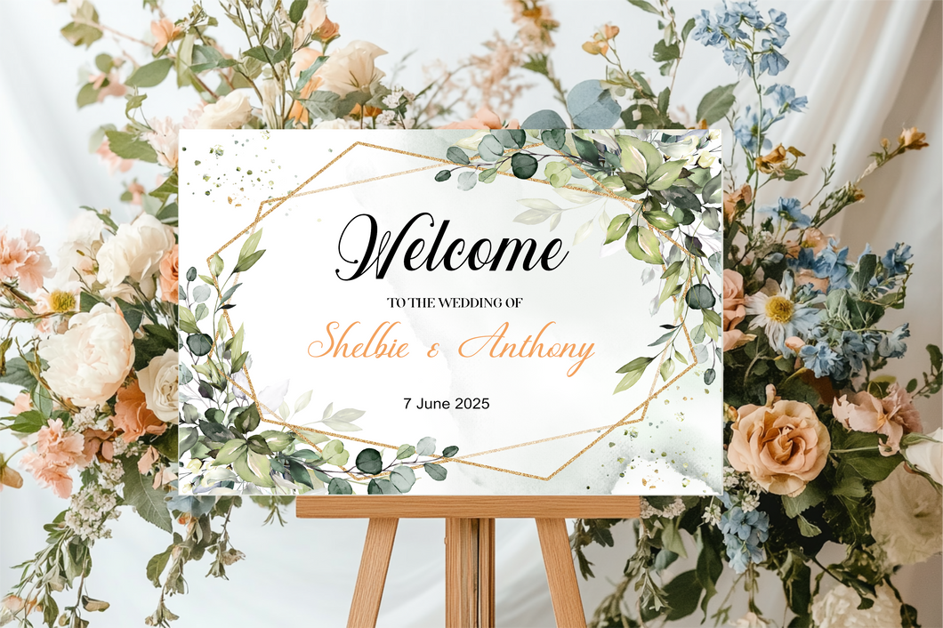 Green and Gold Floral Welcome Wedding Sign