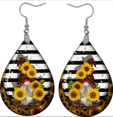 Sunflower Gnome teardrop earrings