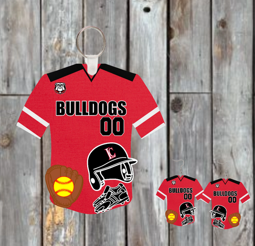 LC softball keychain, bag tag or earrings bulldogs