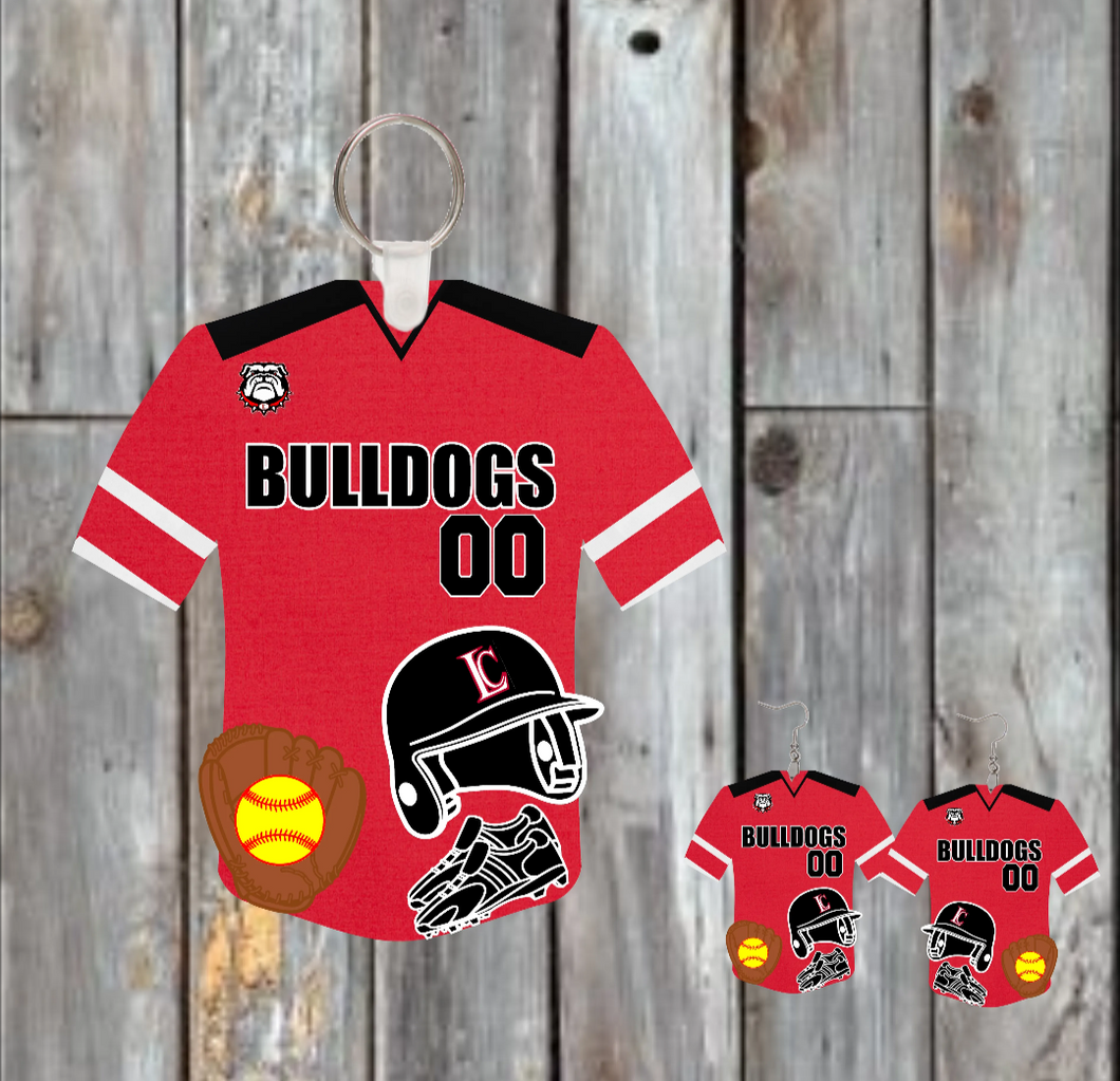 LC softball keychain, bag tag or earrings bulldogs - Marcum Custom Graphics